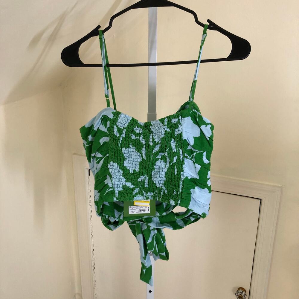 Kate Spade X Target NWT Classic Rose Ruched Linen Floral Tank Top Green/White M - Picture 10 of 12